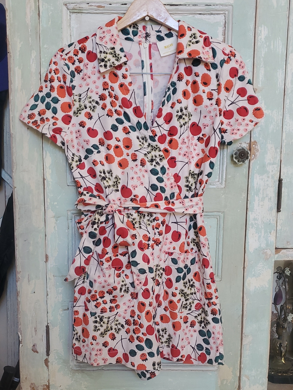 Maeve Cherry & Floral Wrap Romper